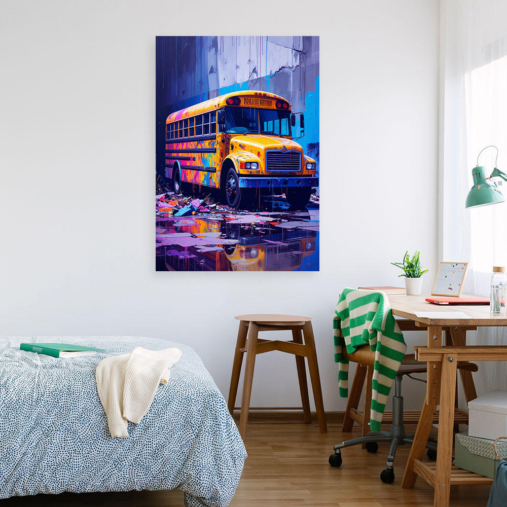 LEINWANDBILD Gelber Schulbus 70x100cm - Multicolor, Textil (70/100cm) - Feeby
