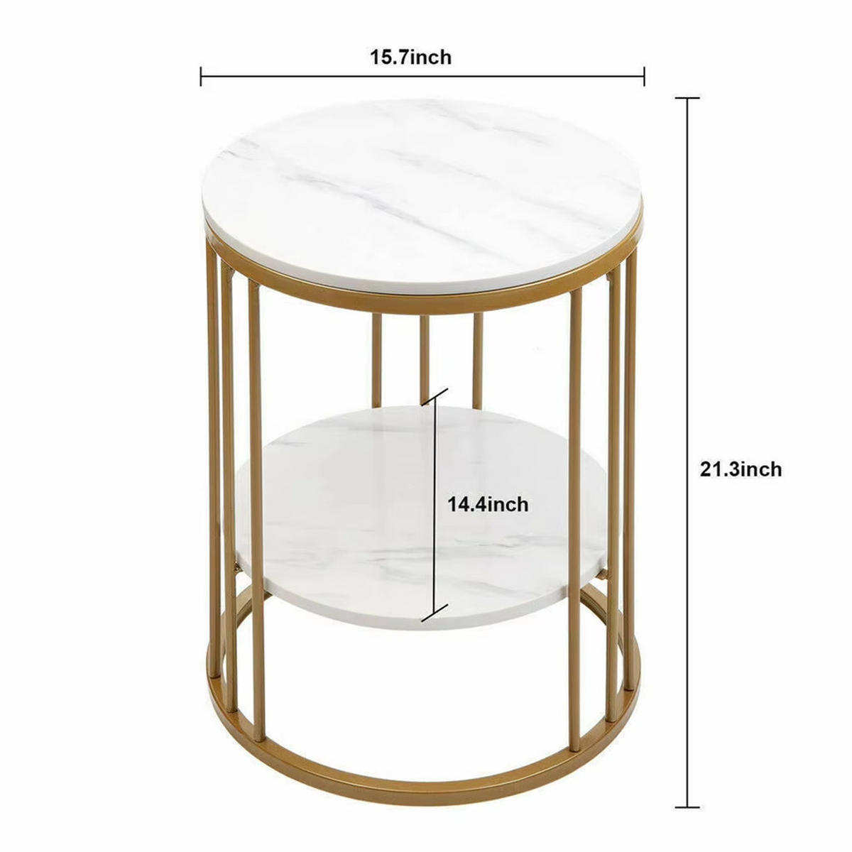 BEISTELLTISCH rund Weiß Marmoroptik 2 Ebenen Stauraum modern - Weiß, Metall (40/40/54cm) - Kaket