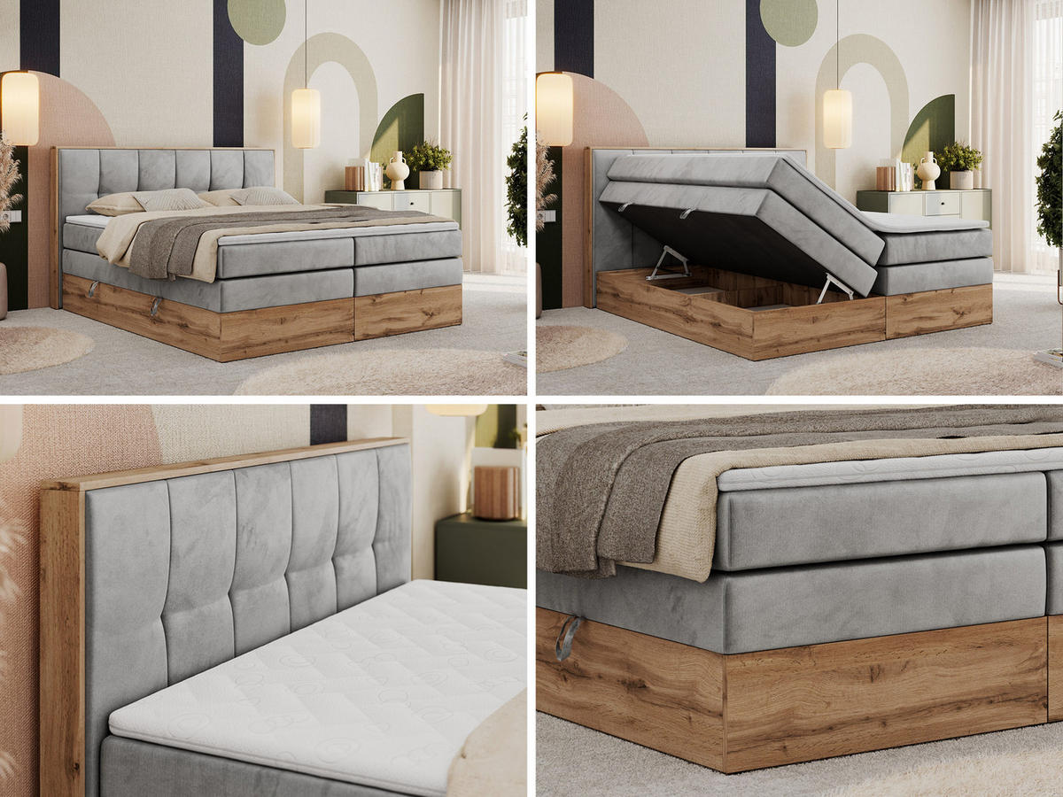 BOXSPRINGBETT ALBERO 1 KING 120/200 Hellgrau Velvet - H3 - Hellgrau, Holz/Textil (120/200cm) - MKS