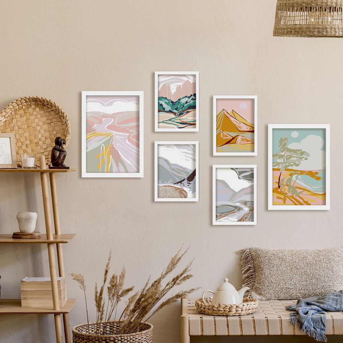 POSTER Set Mit 6 Küstenlandschaftsabstrakte Größe A3 & A4 Weißer Rahmen - Weiß, Papier (29.7/1cm) - Nacnic