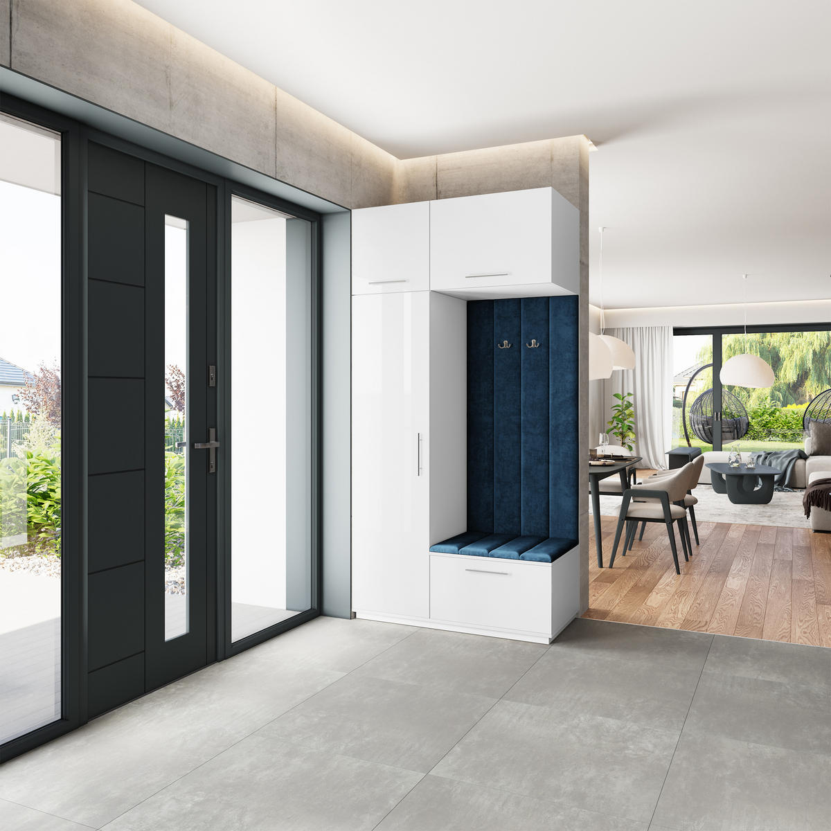 GARDEROBENSCHRANK REMA 120/240/60 cm Modern Garderobe-Set Weiß - Blau/Weiß, Holzwerkstoff (120/240/60cm) - MASSENO