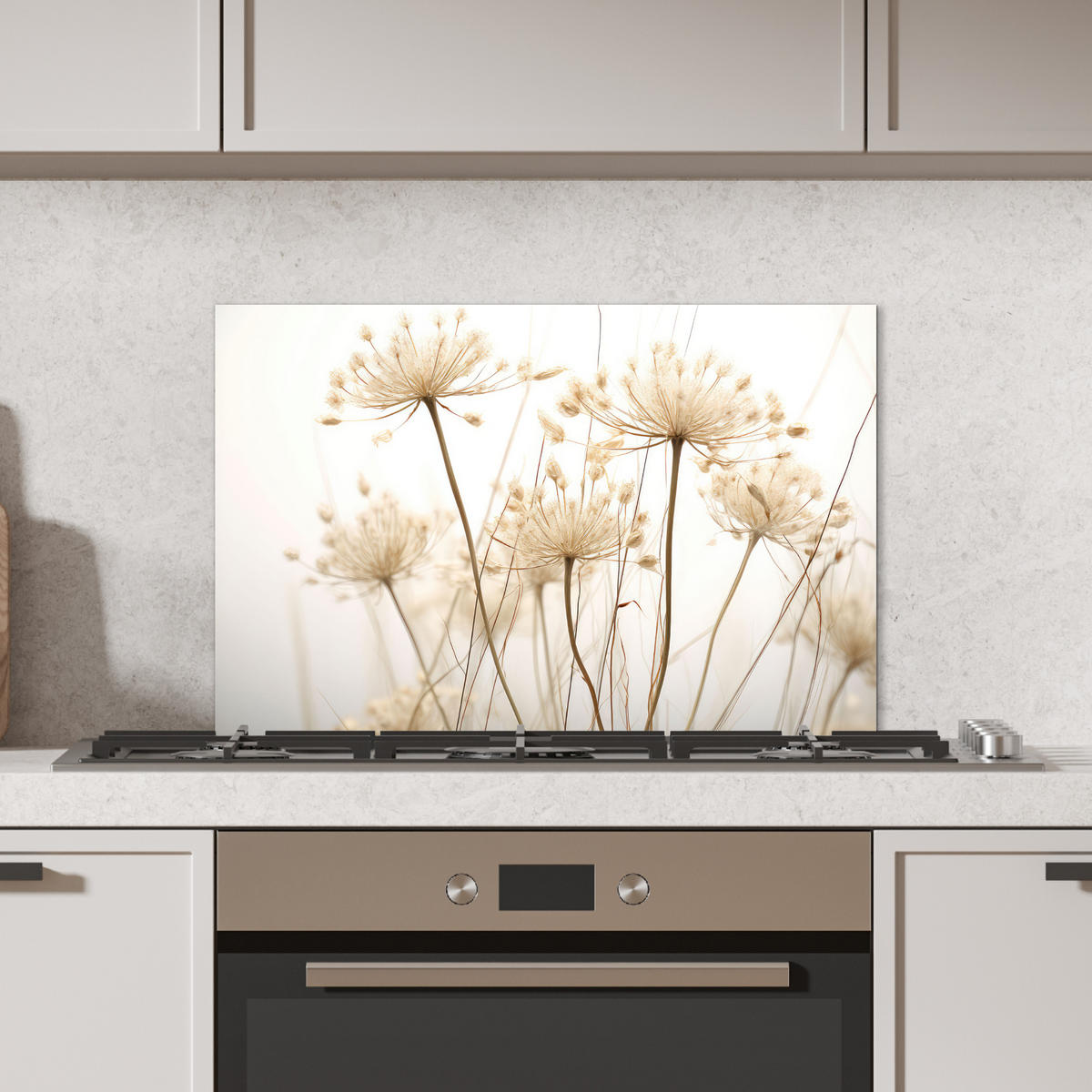 SPRITZSCHUTZ KÜCHE Blumen - Weiß - Sonnenlicht 70x50 cm - Ecru, Metall (70/0.3/50cm) - MuchoWow
