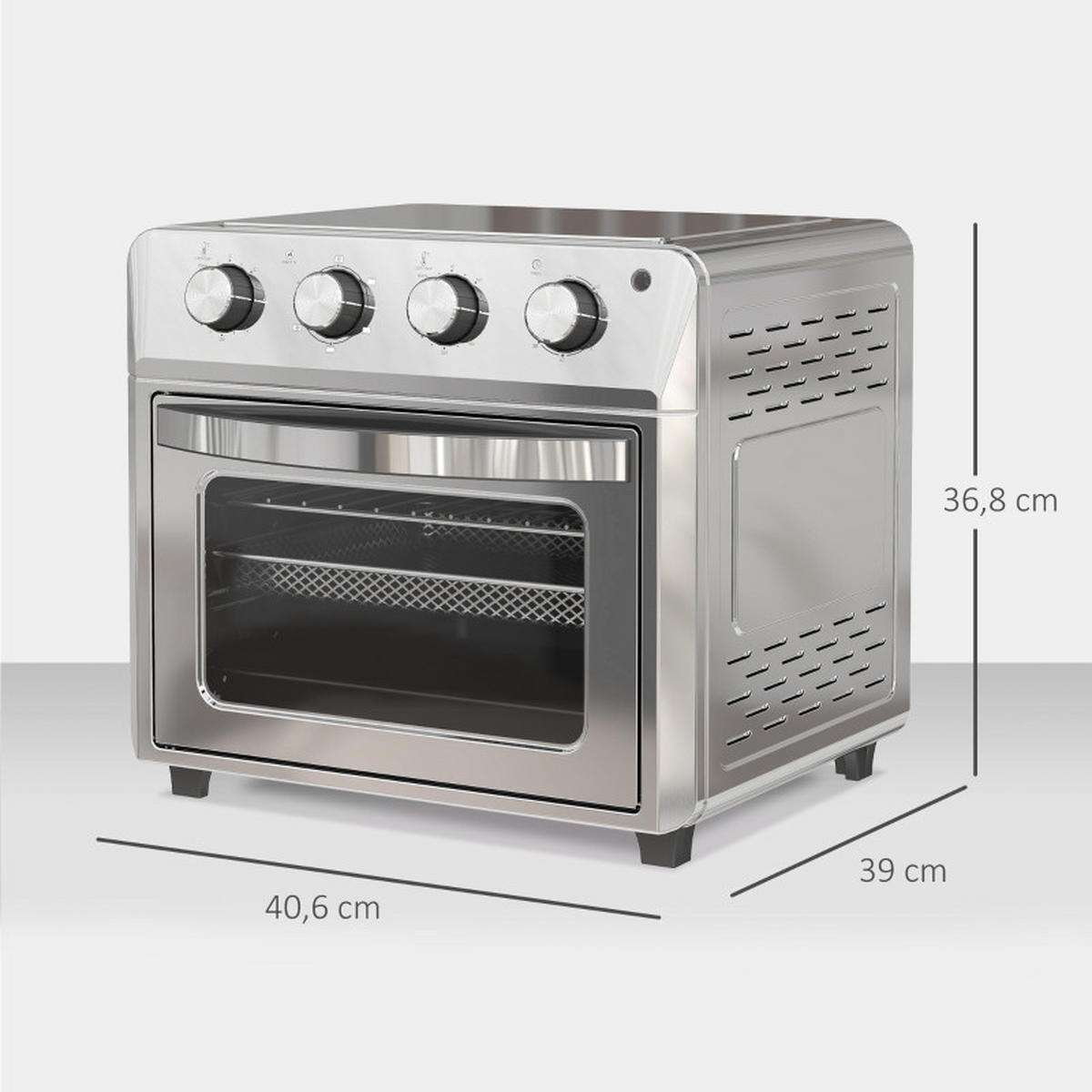 MINIBACKOFEN 24L mit Umluft, 6 Heizmodi Mini Ofen mit Backblech & Grillrost, Heißluftfritteuse Funktion, Silber - Silberfarben, Metall (40.6/36.8/39cm) - Beaface
