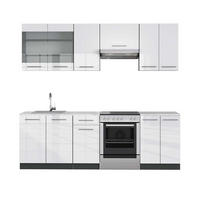 KÜCHENZEILE Fame-Line Weiß Hochglanz/Anthrazit 240 cm, AP Marmor - Weiß Hochglanz/Anthrazit, Holzwerkstoff (240/81.6/60cm) - Vicco