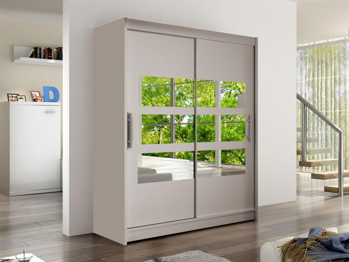 SCHWEBETÜRENSCHRANK Westa VII - Kaschmir/Silberfarben, Holzwerkstoff/Metall (150/200/58cm) - MIRJAN24