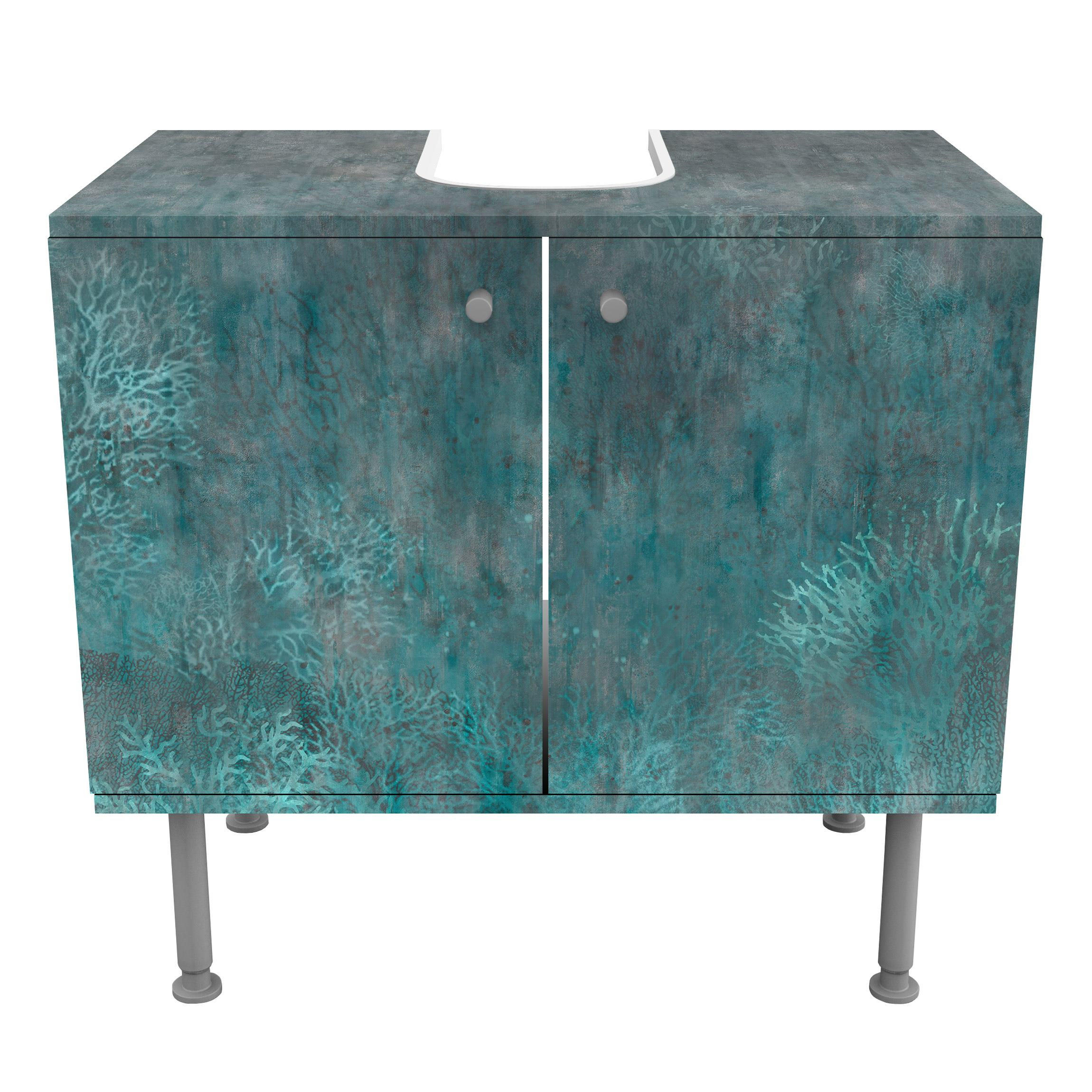 WASCHBECKENUNTERSCHRANK Blauer Korallengrund 60/55/35 cm - Blau, Holzwerkstoff (60/55/35cm) - Bilderwelten