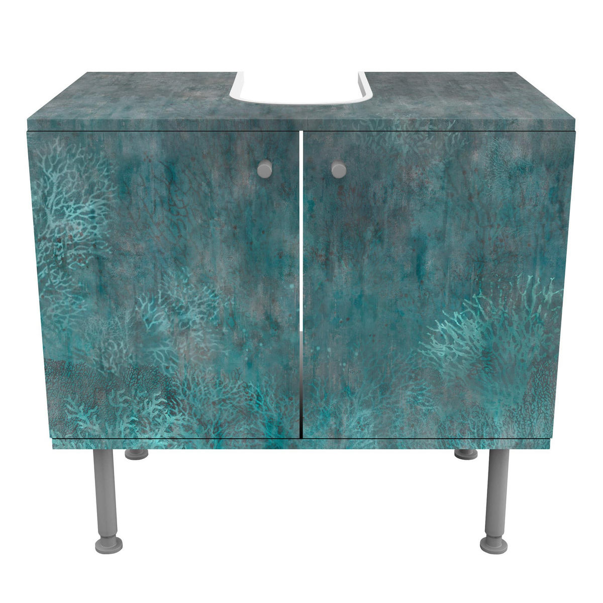 WASCHBECKENUNTERSCHRANK Blauer Korallengrund 60/55/35 cm - Blau, Holzwerkstoff (60/55/35cm) - Bilderwelten
