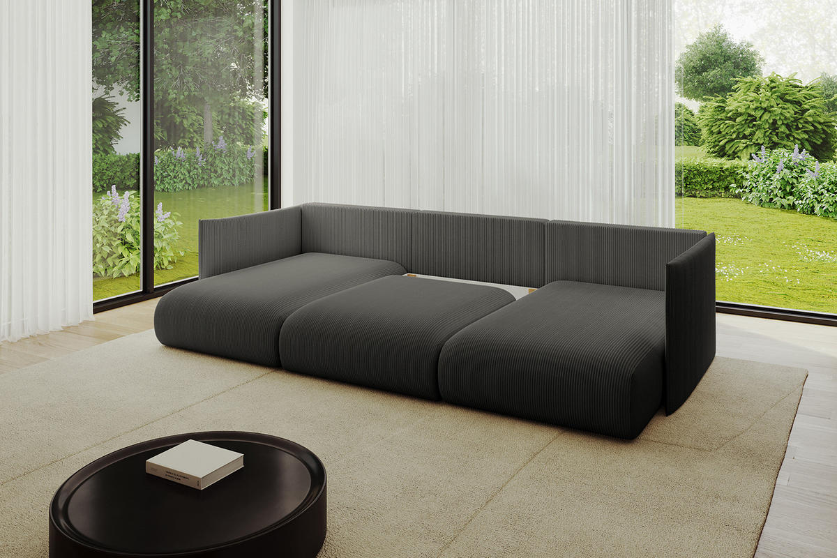 WOHNLANDSCHAFT mit Schlaffunktion und Bettkasten ONESK-U 304x165x40 Dunkelgrau Cord - Dunkelgrau, Holzwerkstoff/Kunststoff (304/90/165cm) - ALTDECOR