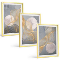 BILDER SET 3er Set - 40x60 cm Goldrahmen - Abstrakte Muster Wellen Kreise - Goldfarben, Kunststoff (40/60cm) - TULUP
