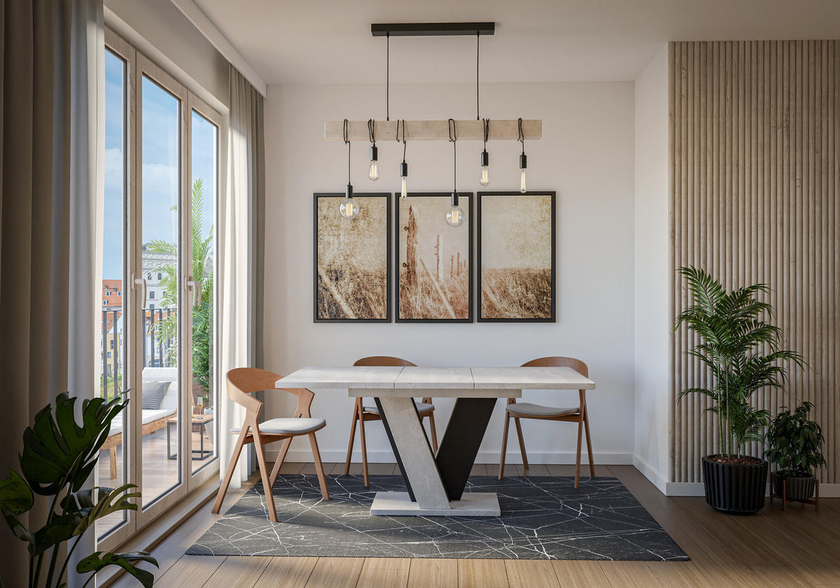 ESSTISCH Ausziehbar 120 - 160 cm Betonoptik und Schwarz - Schwarz/Grau, Holzwerkstoff (120/90/75cm) - PROSPERO