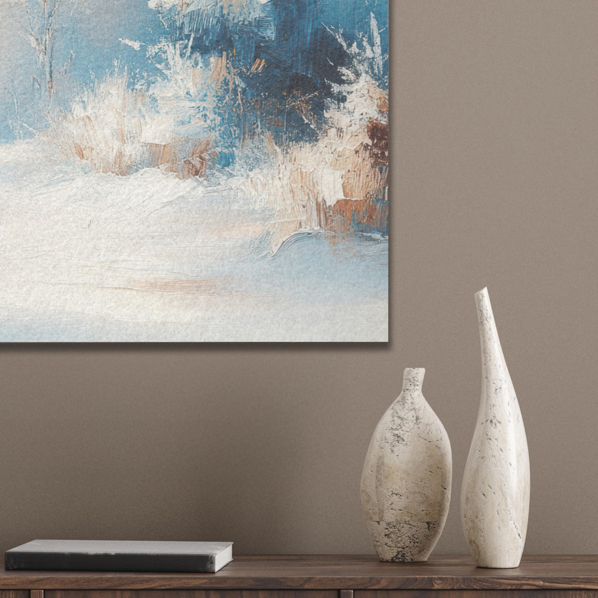 AKUSTIKBILD Wald - Winter - Natur - Abstrakt - Schnee Wanddeko 70x50 cm - Weiß, Kunststoff (70/50/0.9cm) - MuchoWow