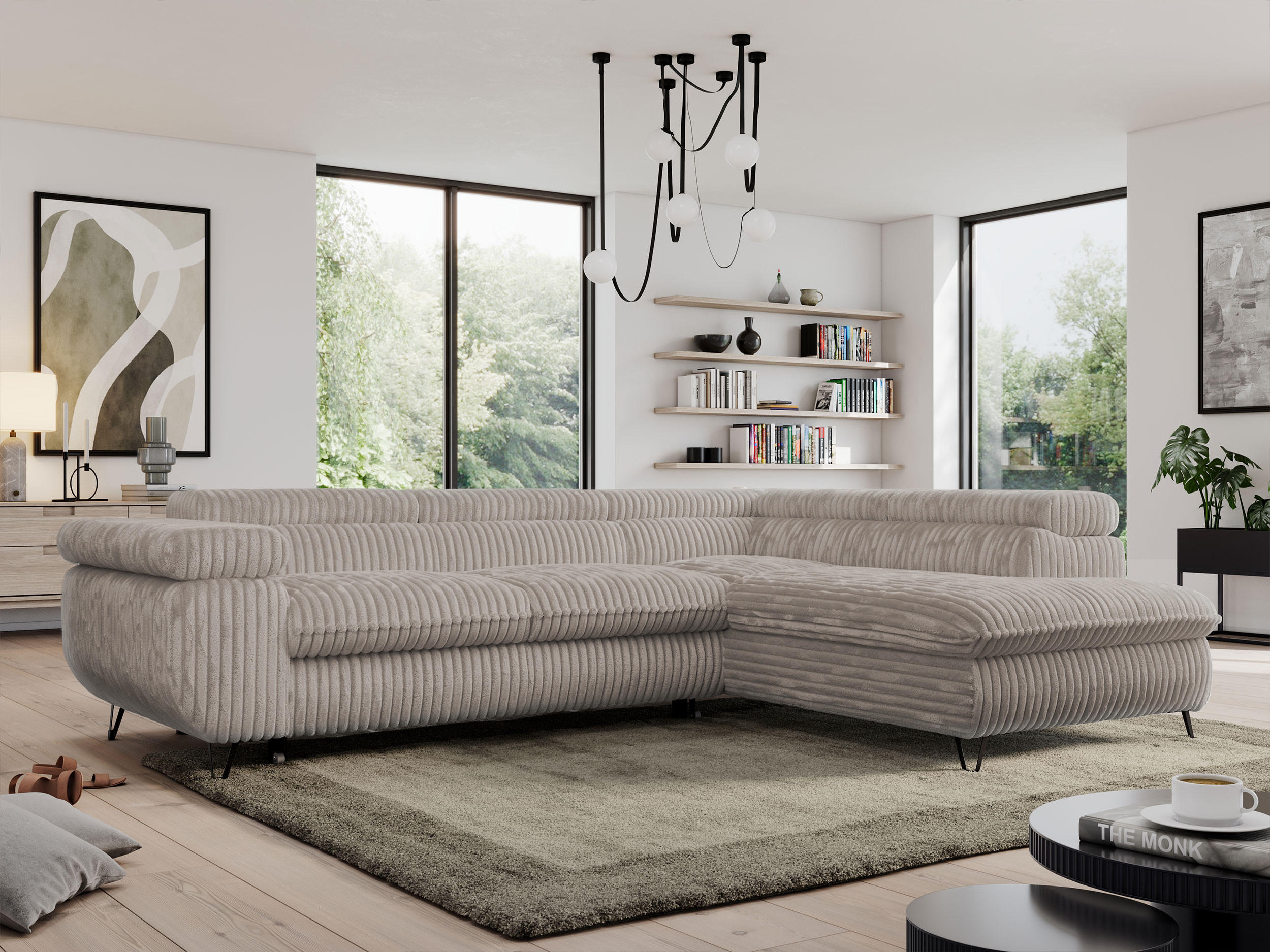 ECKSOFA PEDRO L Hellbraun Cord - Rechts Seite - Hellbraun/Schwarz, Textil/Metall (273/208cm) - MKS