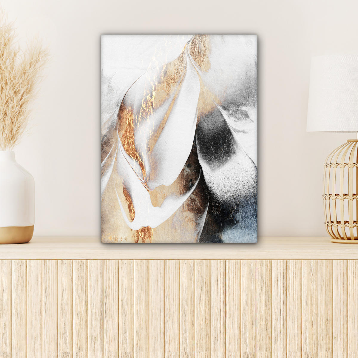 LEINWANDBILD Luxus - Abstrakt - Gold - Weiß Room Decor 30x40 cm - Goldfarben, Textil (30/40cm) - MuchoWow