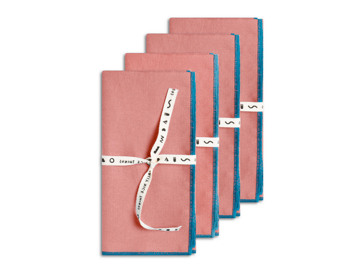 TISCHET 8-teilig, 100% Leinen, rosa und blau SET CONTRAST EDGE - Pink, Textil (40/130cm) - RNT By Really Nice Things