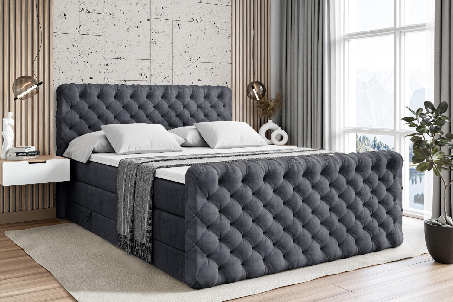 BOXSPRINGBETT BOXI8-Z KING - 200x200 - H3/H4 - Dunkelgrau - Dunkelgrau, Holzwerkstoff (200/200cm) - ALTDECOR