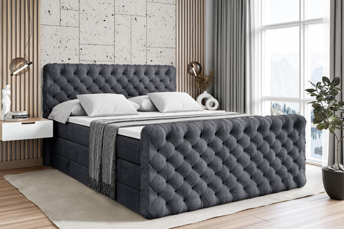 BOXSPRINGBETT BOXI8-Z KING - 160x200 - H3/H4 - Dunkelgrau - Dunkelgrau, Holzwerkstoff (160/200cm) - ALTDECOR