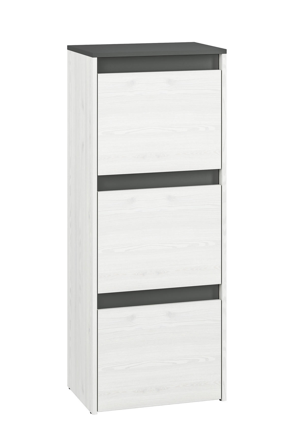 SCHUHSCHRANK Hyga Pinie weiß / anthrazit 50 / 34 / 125cm - Weiß/Grau, Holz/Holzwerkstoff (50/125/34cm) - Feldmann-Wohnen