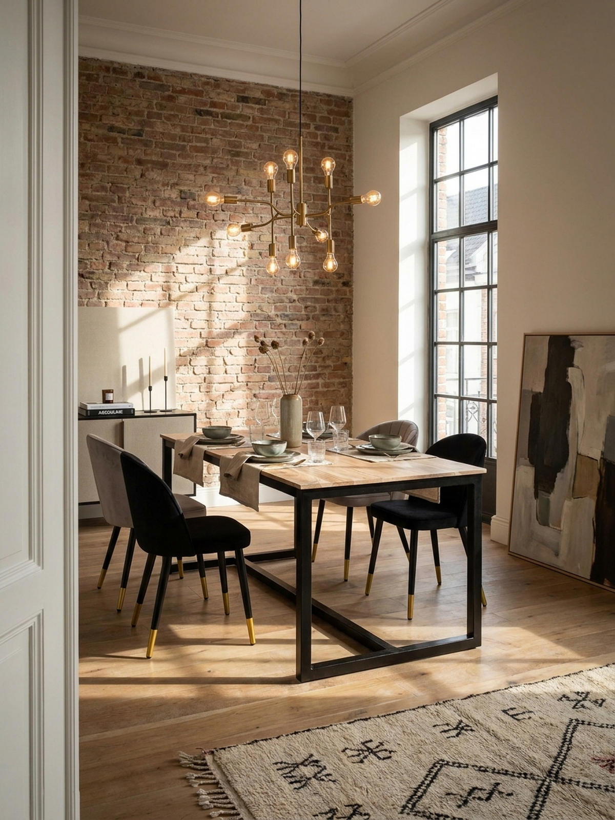 ESSTISCH Massivholz Metall Rechteckig Loft-Stil, Akazie 160x80x76 cm - Schwarz/Akaziefarben, Holz/Metall (80/160/76cm) - KADIMA DESIGN