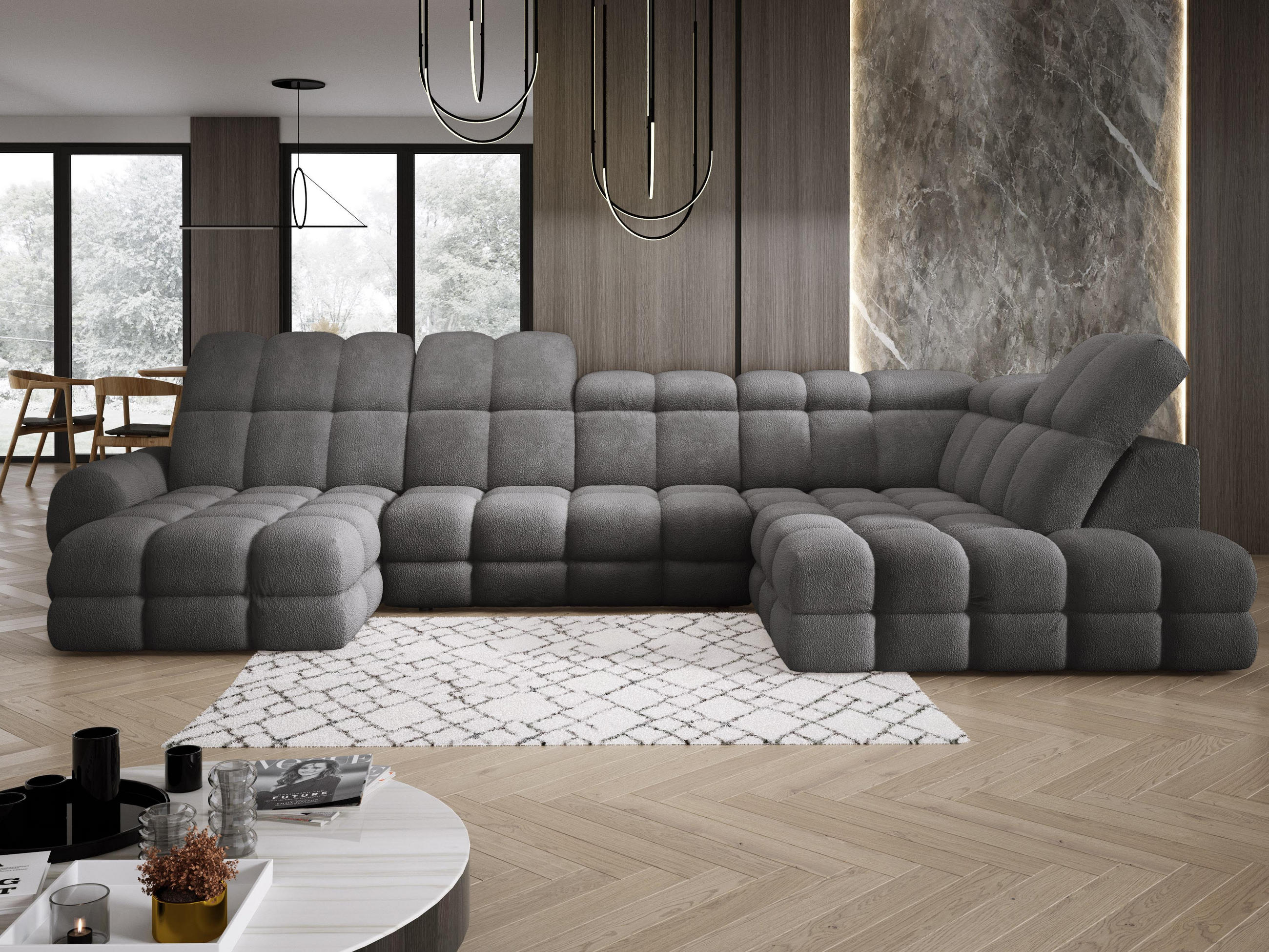 ECKSOFA TOLLO Anthology-stoff U-form 400x217x105 cm graphit - Edelstahlfarben, Holz/Textil (217/400cm) - DomoHome