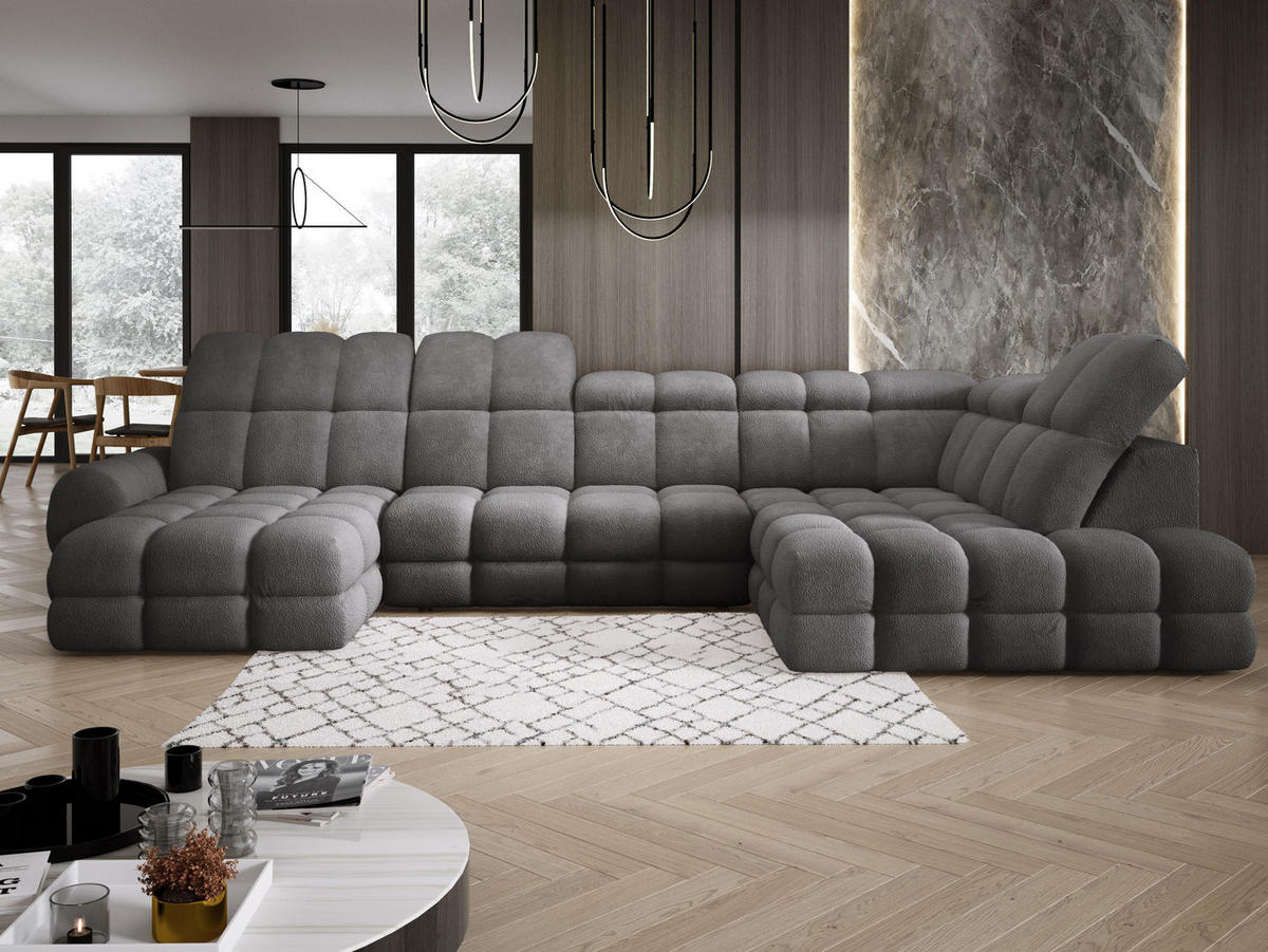 ECKSOFA TOLLO Anthology-stoff U-form 400x217x105 cm graphit - Edelstahlfarben, Holz/Textil (217/400cm) - DomoHome