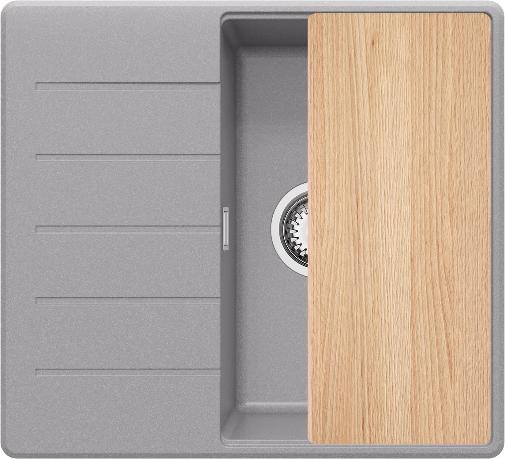 SPÜLBECKEN Kopenhagen, 2-er set Grau 55/50 cm 1 Becken + Ablauf-Set + Schneidebrett ab 40er Unterschrank - Chromfarben/Beige, Kunststoff (55/20/50cm) - Primagran