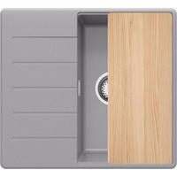 SPÜLBECKEN Kopenhagen, 2-er set Grau 55/50 cm 1 Becken + Ablauf-Set + Schneidebrett ab 40er Unterschrank - Chromfarben/Beige, Kunststoff (55/20/50cm) - Primagran