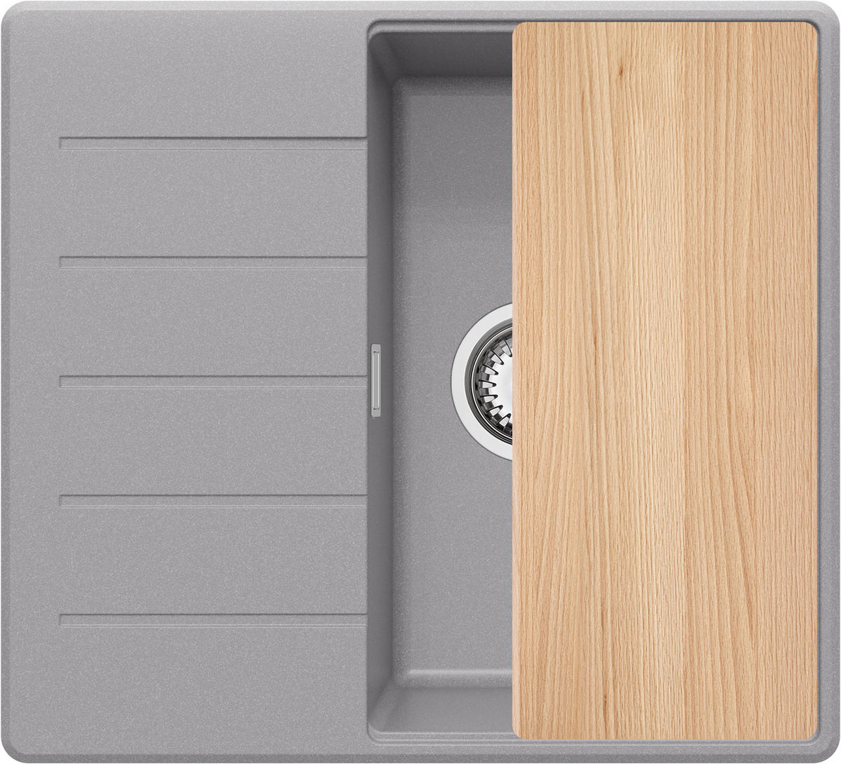 SPÜLBECKEN Kopenhagen, 2-er set Grau 55/50 cm 1 Becken + Ablauf-Set + Schneidebrett ab 40er Unterschrank - Chromfarben/Beige, Kunststoff (55/20/50cm) - Primagran