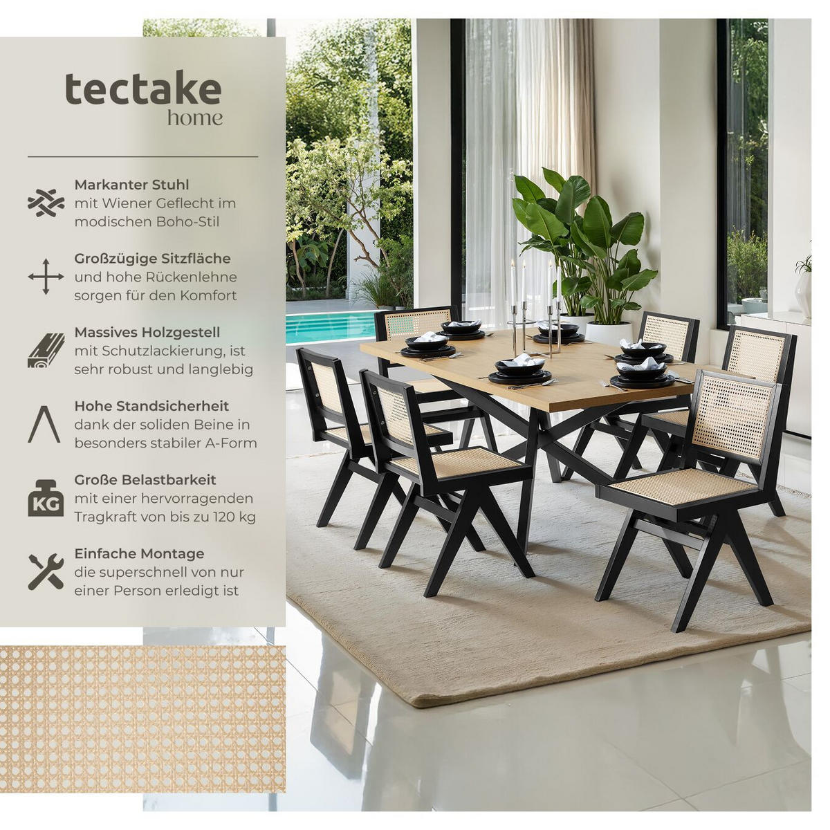 HOLZSTUHL Lissy,48,5 x 53,5 x 83 cm, Belastbarkeit 120 kg,schwarz - Schwarz, Holz (48.5/83/53.5cm) - tectake