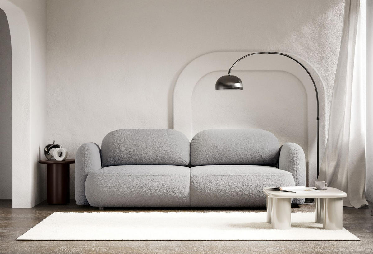 3-SITZER SCHLAFSOFA Tvoya Hellgrau Bouclé - Hellgrau/Schwarz, Kunststoff/Textil (253/82/110cm) - Selsey