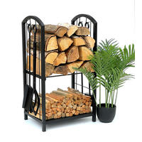 KAMINHOLZREGAL MIT Kaminbesteck Metall Schwarz 72 cm 96431 - Schwarz, Metall (40/72/30cm) - DanDiBo