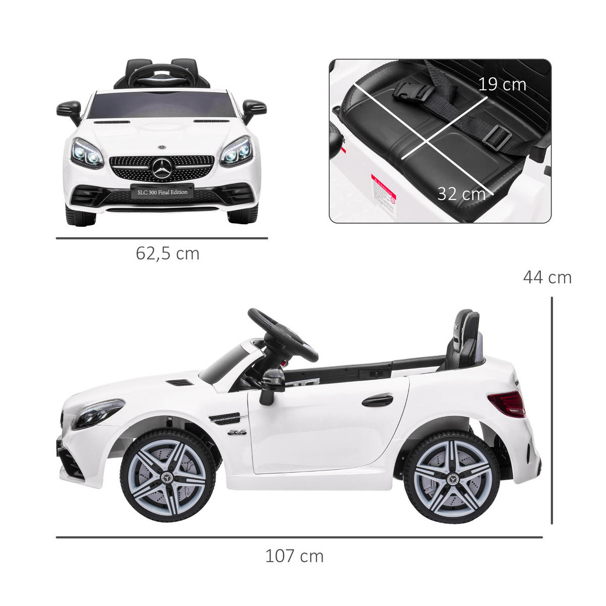 KINDER ELEKTROAUTO, Schwarz/Rot/Weiß, Kunststoff+ Metall - Weiß, Metall (107/62.5/44cm) - AIYAPLAY