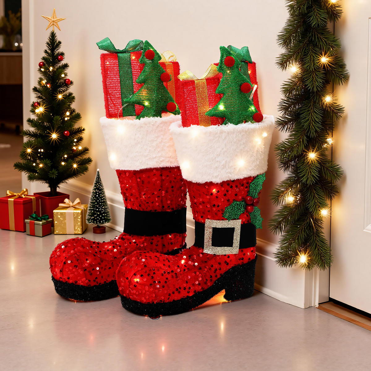 WEIHNACHTSDEKORATIONSSET HTHD0255 - Rot/Schwarz, Kunststoff/Metall (12/46/31cm) - Hometopia