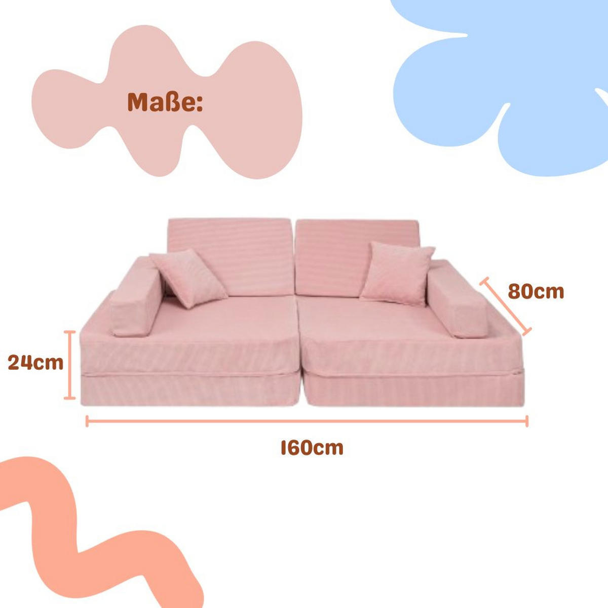 KINDERSOFA, Angelove, Cordsamt, Puderrosa - Hellrosa, Textil (160/24/80cm) - MeowBaby