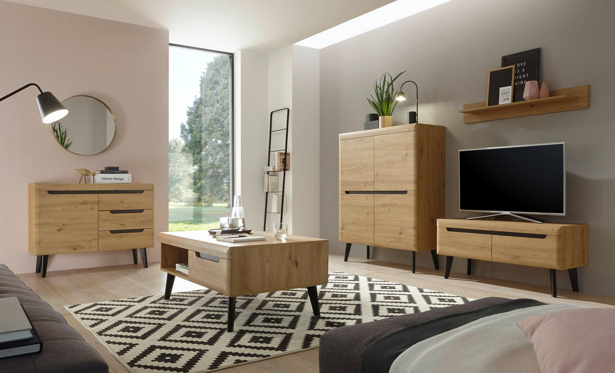 KOMMODE Eiche Artisan, schwarz 107 cm, Sideboard skandinavisch - Eichefarben/Schwarz, Holzwerkstoff (107/83/40cm) - Furn.Design