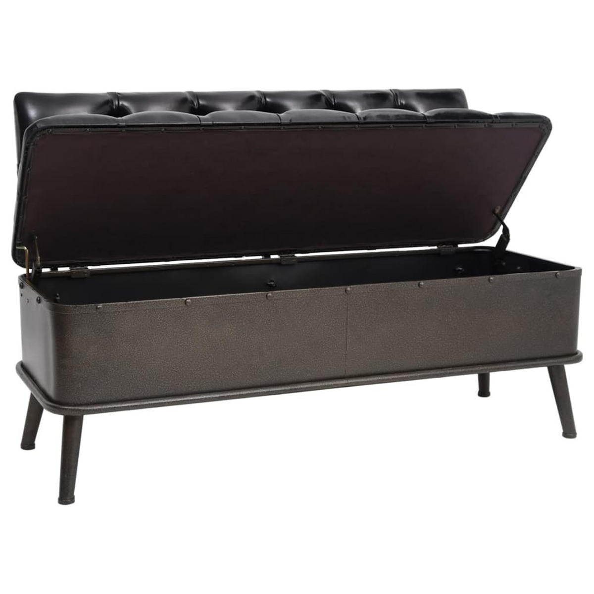 SITZBANK mit Stauraum und Rückenlehne 110cm Schwarz Kunstleder - Schwarz, Textil (110/75/52cm) - furnicato