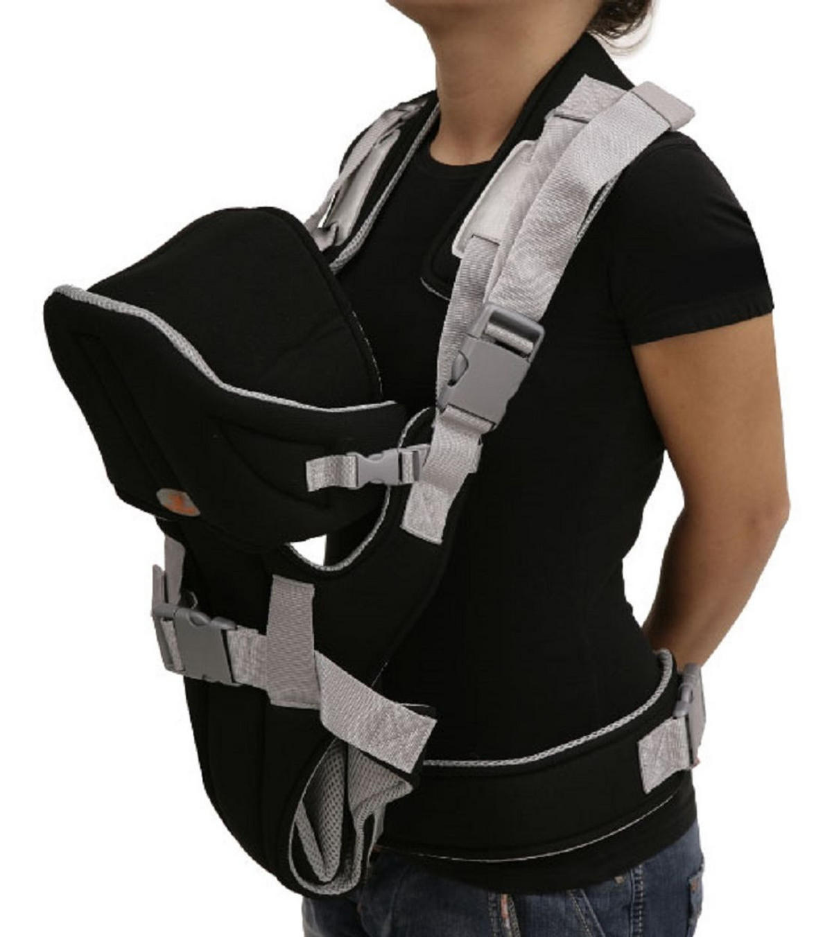 BABYTRAGE Carry go 2 in 1 hellgrau Bauchtrage, Hüfttrage, abnehmbare Kopfstütze, Stillposition, 13 kg - Grau, Textil (24/35/13cm) - Moni