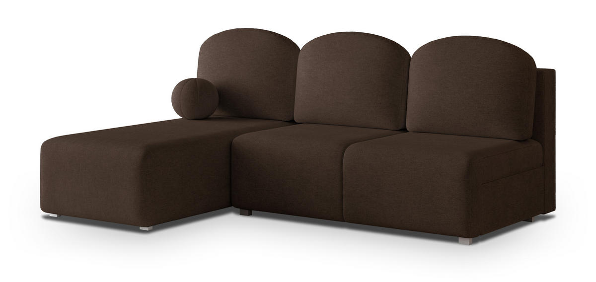 ECKSOFA TRAMA Braun Geflochtener Stoff mit Schlaffunktion - Braun, Holz (200/143cm) - MASSENO