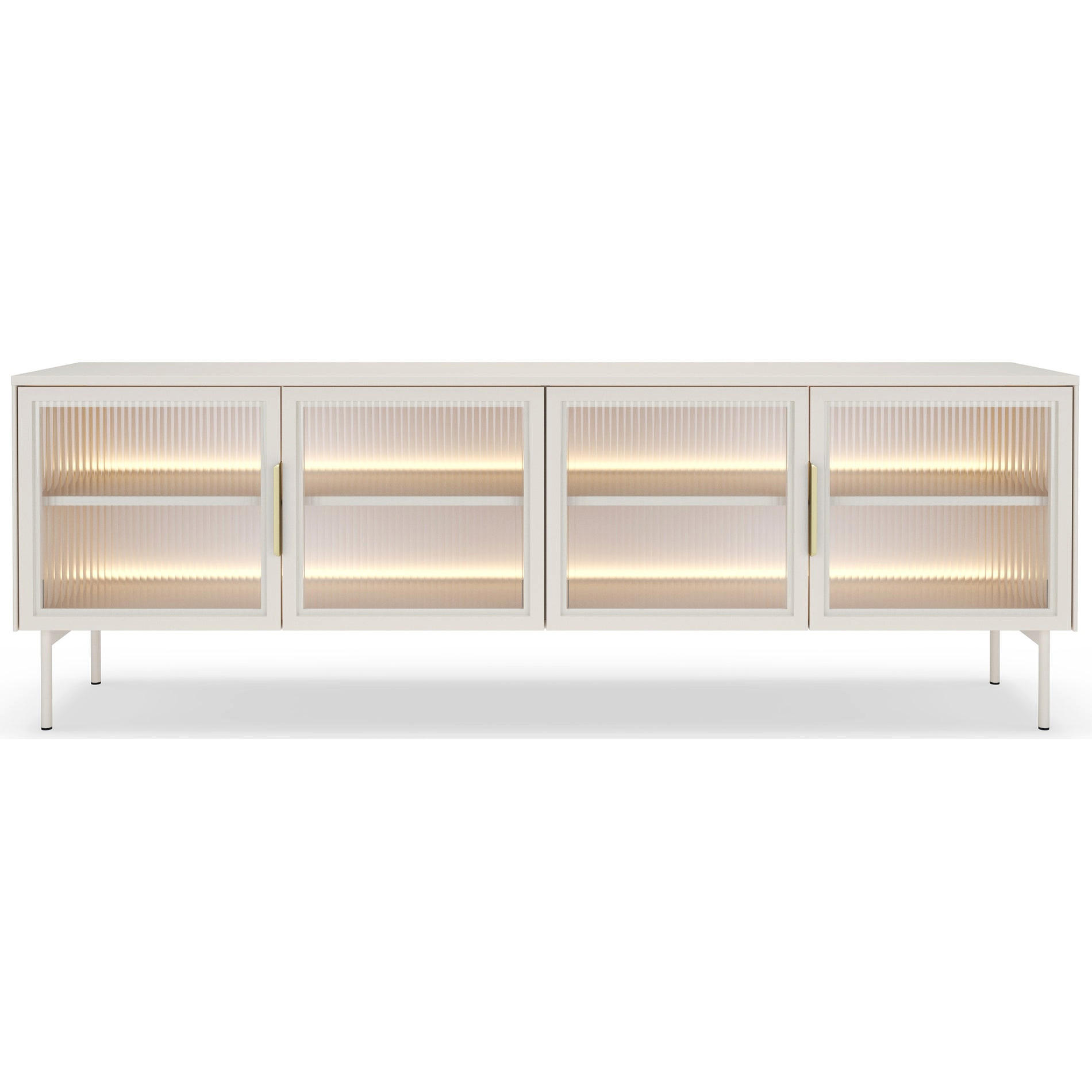 TV stolík 4-dverový Lumi, kašmírovo sivá, 181 cm - zlatá/taupe, kov/kompozitné drevo (181.3/61.6/39.3cm) - Selsey