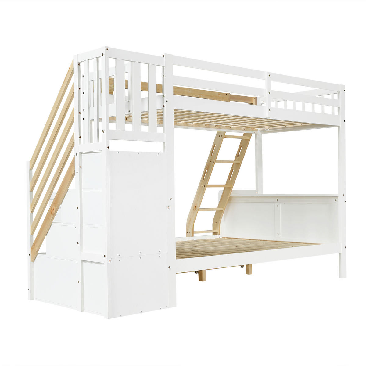 ETAGENBETT 90/140/200 cm mit Stauraumtreppe, DE-41778, in Weiß/Natur - Weiß/Naturfarben, Holzwerkstoff (140/200cm) - ComfortXL