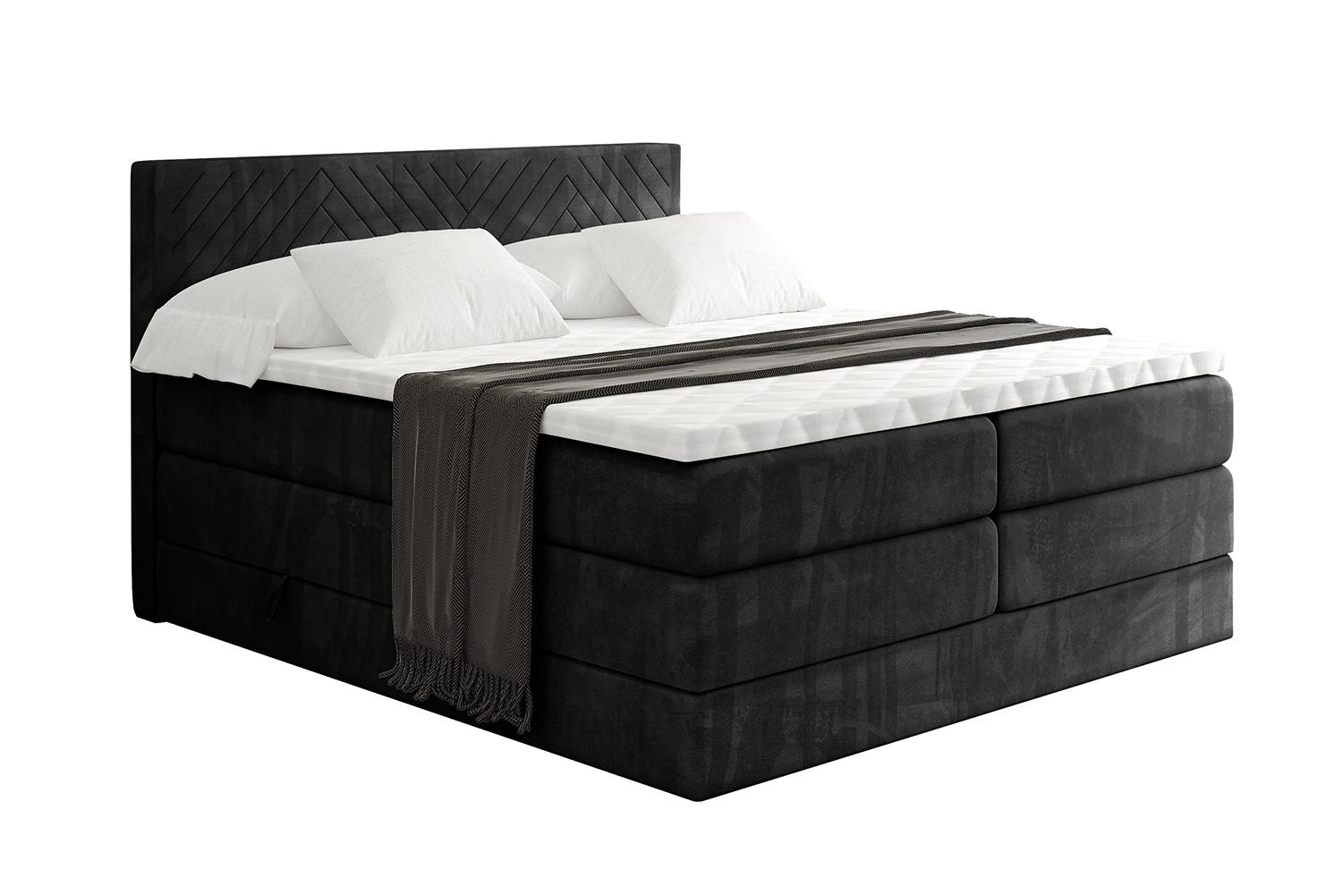 BOXSPRINGBETT mit Matratze H3|H4 und Lattenrost - VEXA KING-140x200 - Schwarz Casablanca - Schwarz, Holzwerkstoff (140/200cm) - ALTDECOR