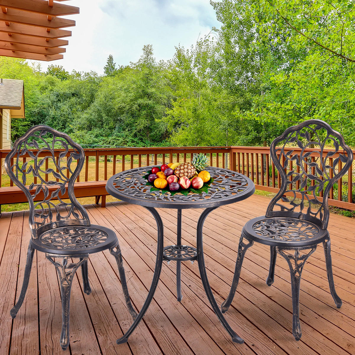 SITZGRUPPE Antik Bistroset Balkonset Kupfer(3-teilig) - Kupferfarben, Metall - COSTWAY