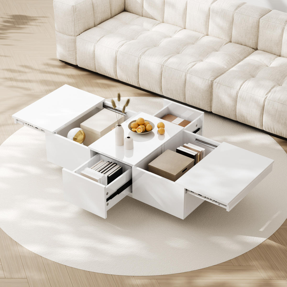 COUCHTISCH in Weiß mit Schubladen und Schiebefach für Wohnzimmer, B100/T50/H31 cm - Weiß, Holzwerkstoff (50/100/31cm) - STILVORA