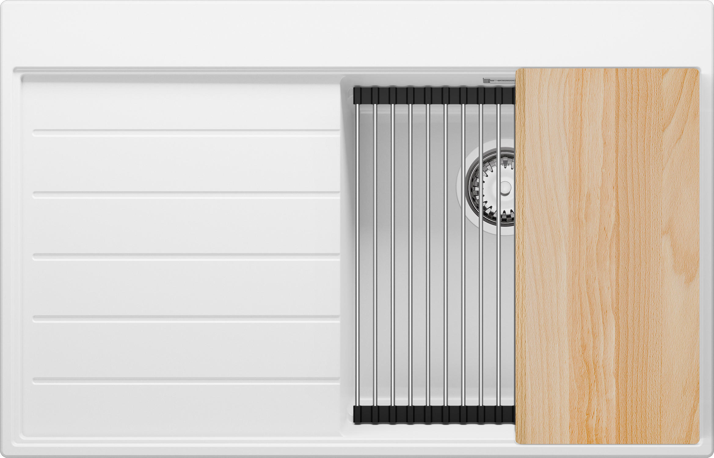 SPÜLBECKEN Sydney, 2-er set Weiß 78/50 cm 1 Becken + Ablauf-Set + Küchenzubehörset ab 45er Unterschrank - Chromfarben/Beige, Kunststoff (78/20/50cm) - Primagran