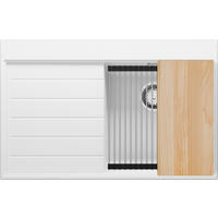 SPÜLBECKEN Sydney, 2-er set Weiß 78/50 cm 1 Becken + Ablauf-Set + Küchenzubehörset ab 45er Unterschrank - Chromfarben/Beige, Kunststoff (78/20/50cm) - Primagran