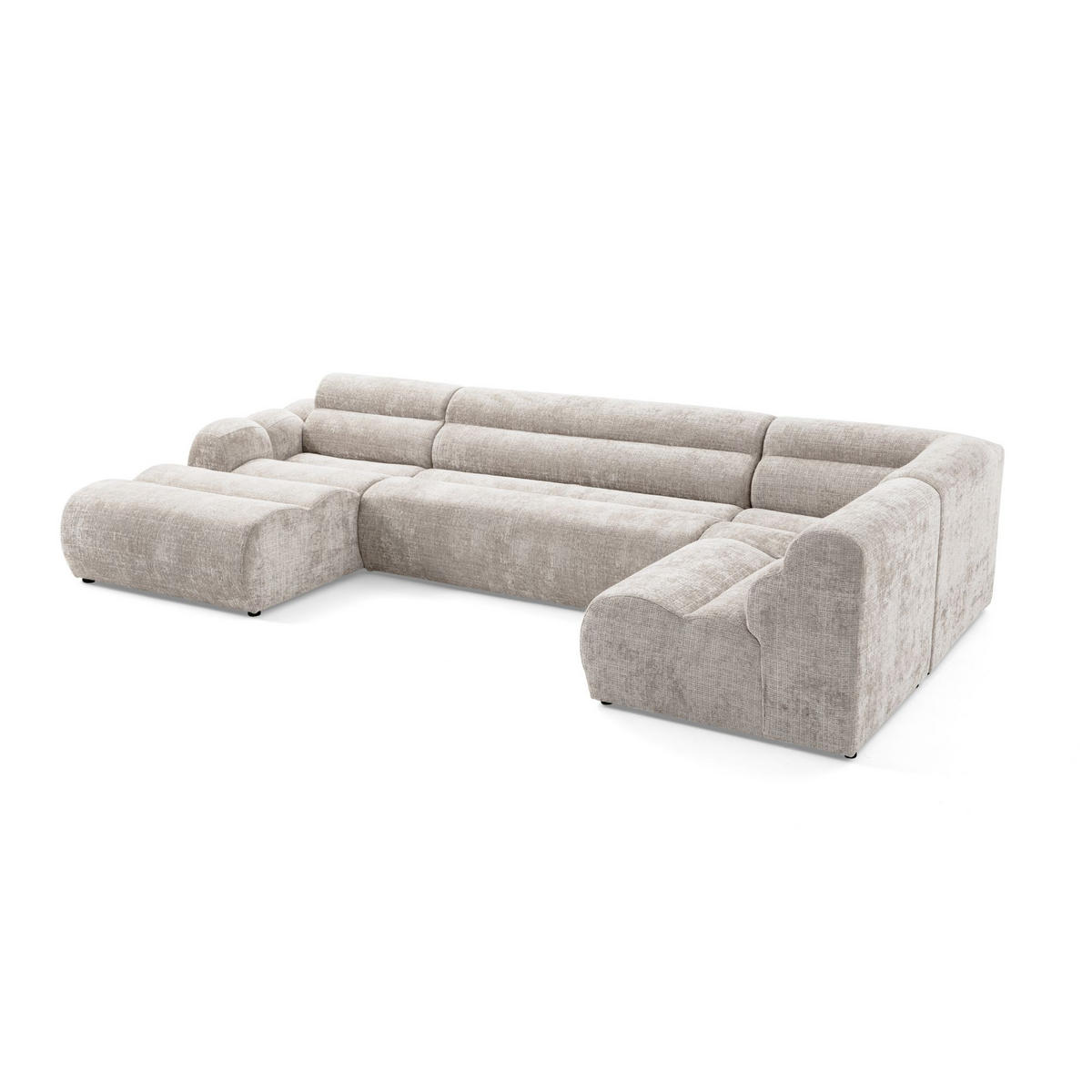 6-SITZER modulares Wohnlandschaft U XXL VEER SET 5 Rechts, 368 x 175 cm, Chenille Webstoff Creme - Creme/Schwarz, Holz/Kunststoff (175/75/368cm) - Muffo