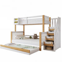 ETAGENBETT aus Kiefer und MDF 90x200/120x200 cm Weiß/Natur mit Rollbett, Stauraumtreppe und Fallschutz - Weiß, Holzwerkstoff (90/200cm) - Modfu