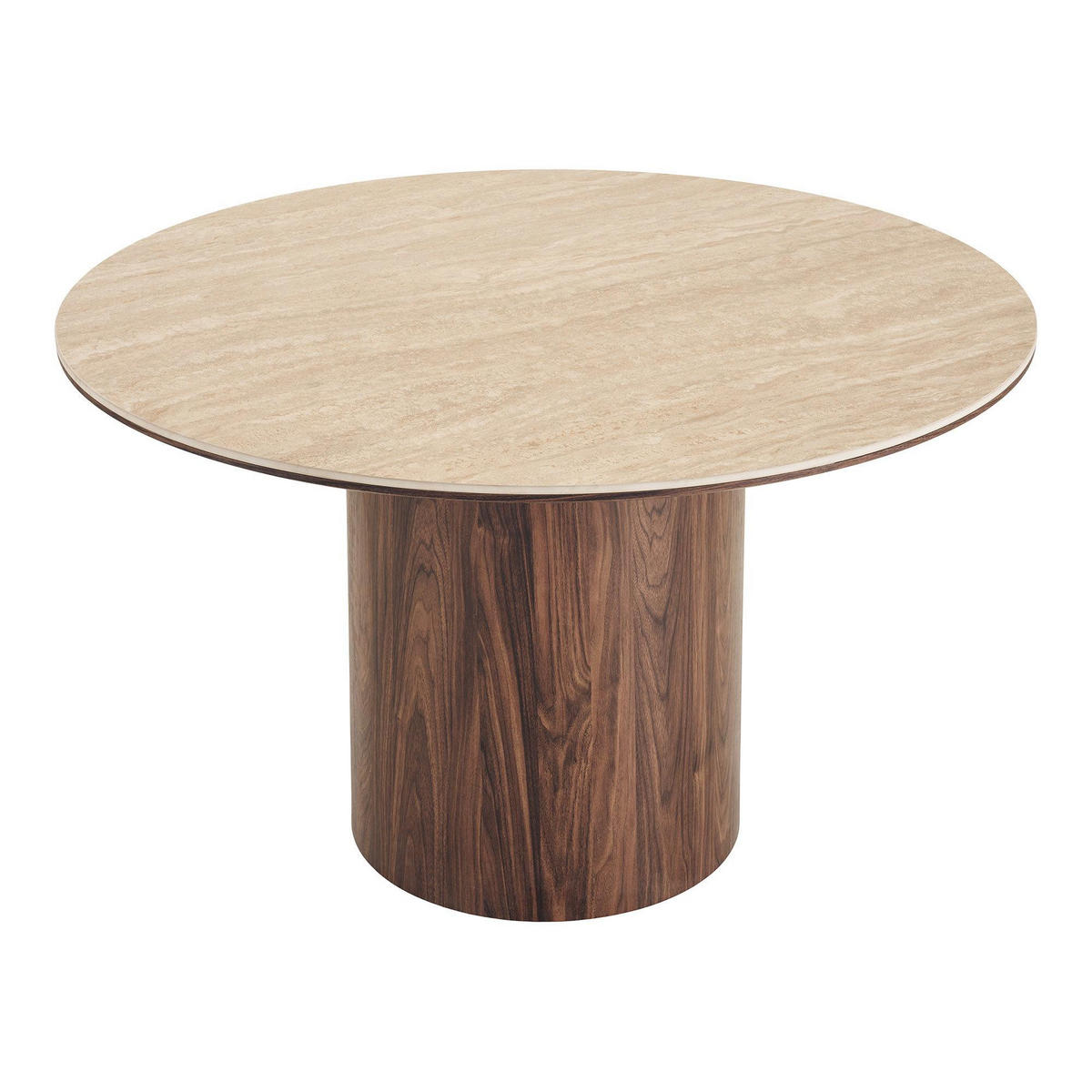 ESSTISCH Minamata Ø 120 cm, Keramik-Tischplatte Travertin / Walnuss-Dekor, 76 cm hoch - Grau, Holzwerkstoff (120/120/76cm) - ebuy24
