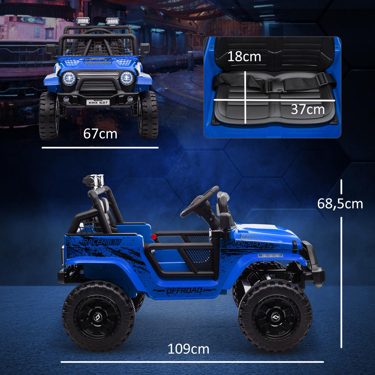 KINDER-ELEKTROAUTO DE-06201 mit sanfter Federung und Fernbedienung Blau - Blau, Kunststoff/Metall (109/67/68.5cm) - ComfortXL
