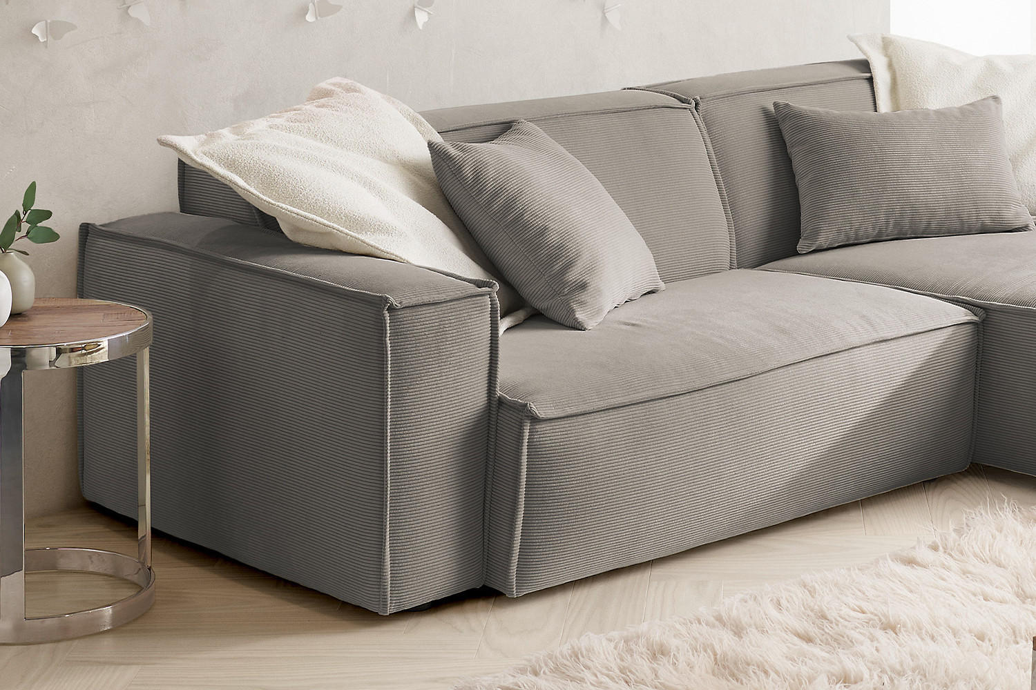 ECKSOFA SAMU Grau Cord - Schwarz/Grau, Textil (276/168cm) - KAWOLA