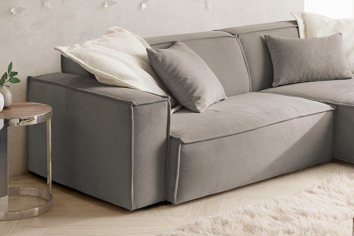 ECKSOFA SAMU Grau Cord - Schwarz/Grau, Textil (276/168cm) - KAWOLA